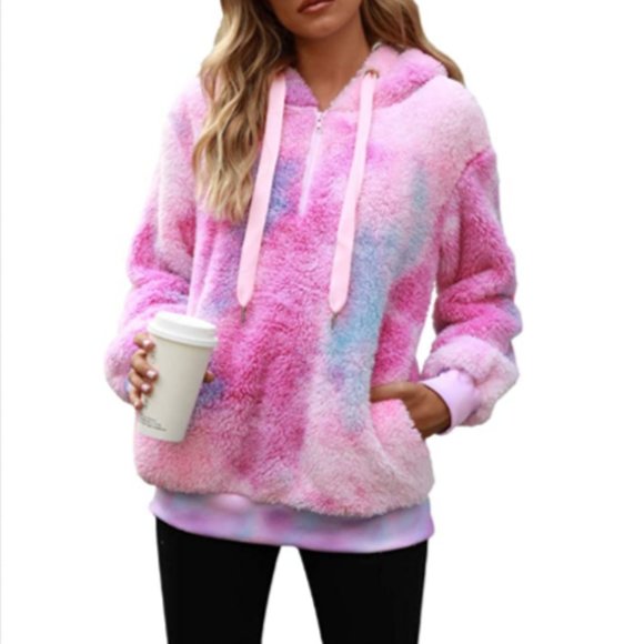 Womens Tie Dye Sherpa Pullover Fuzzy 